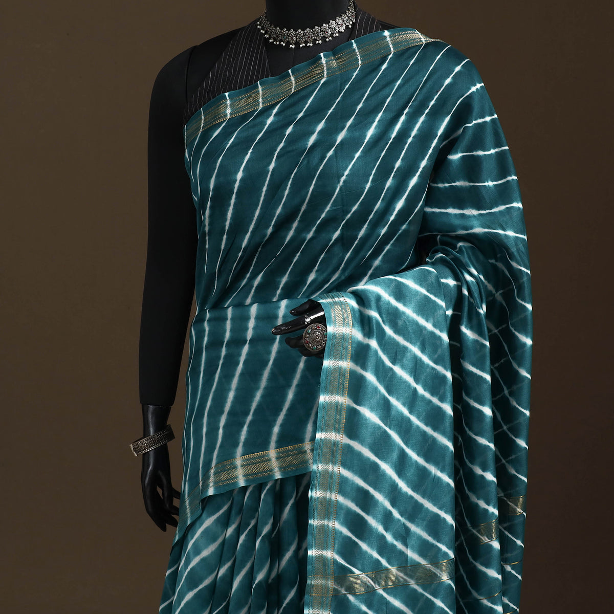 Chanderi Silk Leheriya Tie-Dye Saree with Zari Border 06