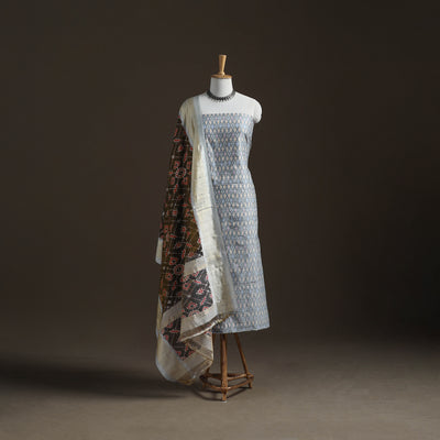Pochampally Ikat Handloom Sico Unstitched Dress Material: Kurta with Mulberry Silk Dupatta 36