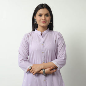 Purple - Jacquard Cotton A-Line Kurta 11