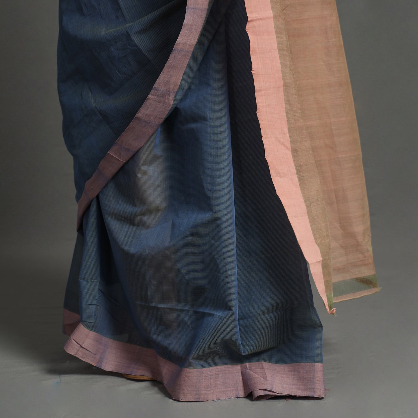 Blue - Pure Handloom Natural Dyed Missing Plain Cotton Saree 11