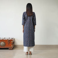 Blue - Block Printed Cotton Straight Ajrakh Kurta 25