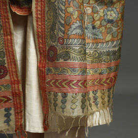  Pure Tussar Silk Pen Work Srikalahasti Kalamkari Dupatta with Dobby Border 