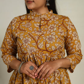Buy Yellow Printed Cotton Flared Kalamkari Kurta For Women
