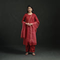 Plain Slub Cotton Hand Embroidered Suit Set with Dupatta for women 13