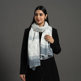 White - pure wool sanganeri stole 65 - handcrafted