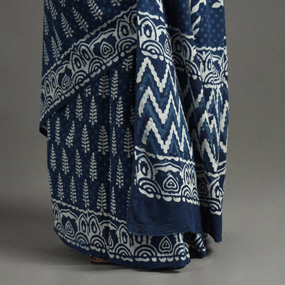 Blue - Bagru Hand Block Printed Mul Cotton Natural Dyed Saree 14