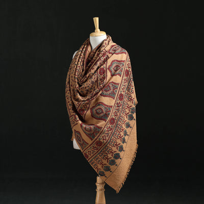Ajrakh Hand Block Print Natural Dyed Handwoven Acrylic Wool Shawl 14