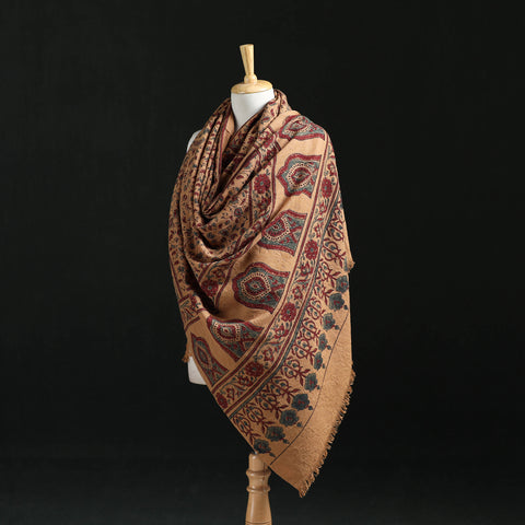 Ajrakh Hand Block Print Natural Dyed Handwoven Acrylic Wool Shawl 14