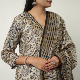 Buy Beige Chanderi Silk Hand Block Bagru Print Kurta Set