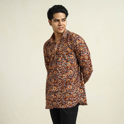 Maroon - Kalamkari Block Printed Cotton Men Full Sleeve Shirt 14