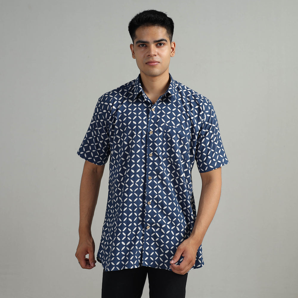 Indigo Block Printed Shirt