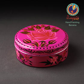  Banaras Handpainted Stainless Steel Pink Masala Box