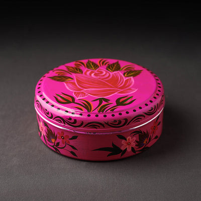  Banaras Handpainted Stainless Steel Pink Masala Box