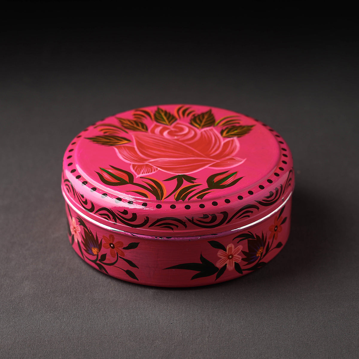 Banaras Handpainted Stainless Steel Pink Masala Box