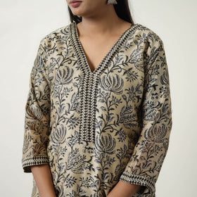 Buy Beige Chanderi Silk Hand Block Bagru Print Kurta Set