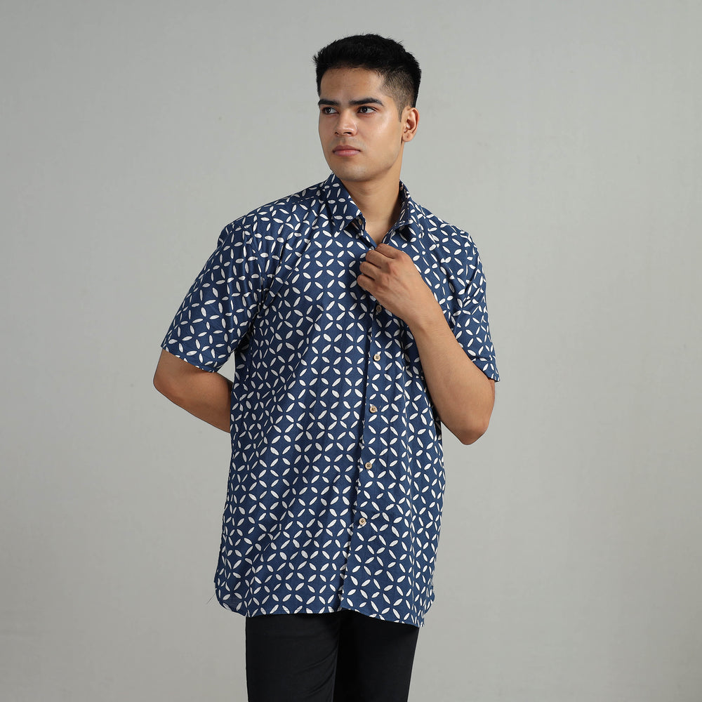 Indigo Block Printed Shirt