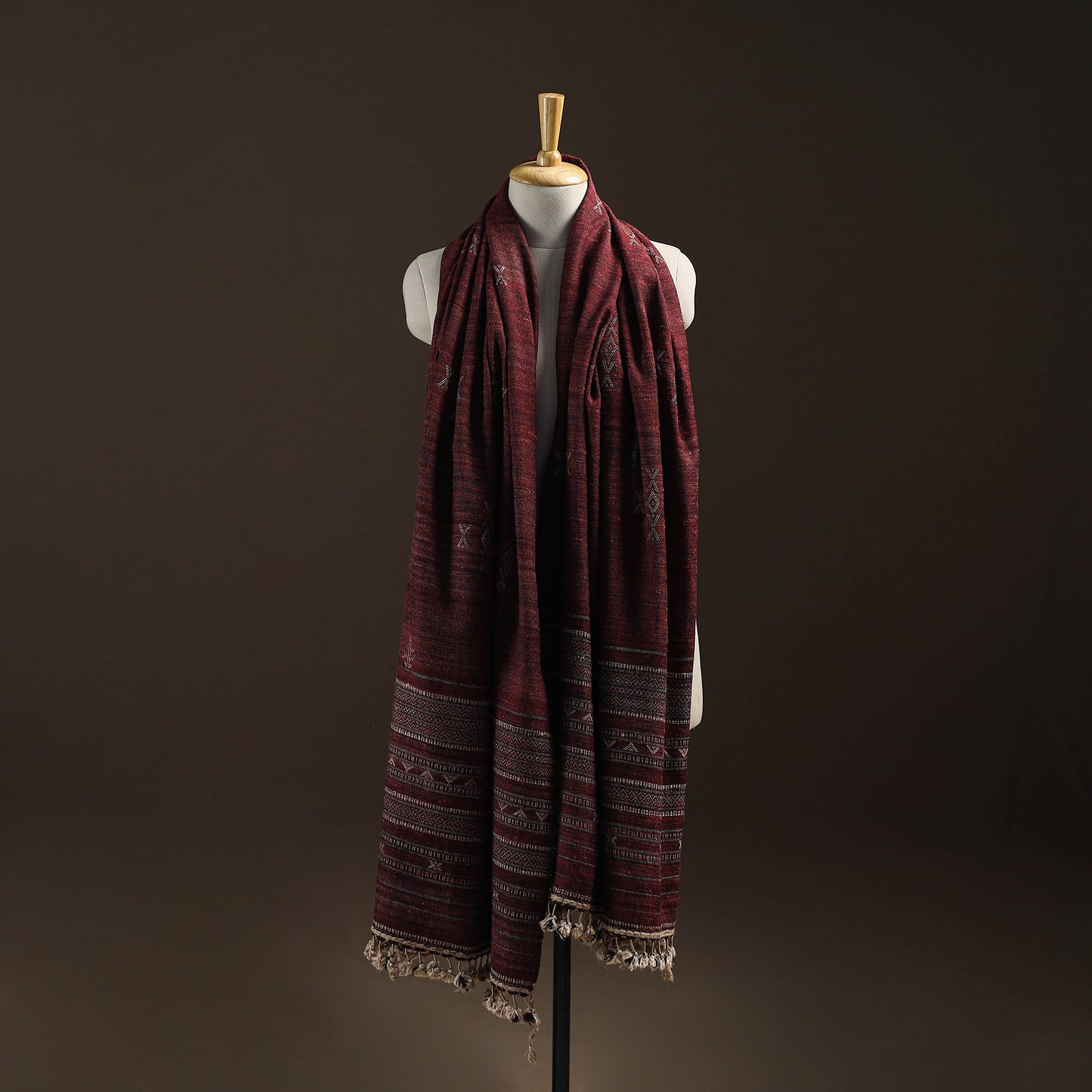 Kutch Bhujodi Handspun Handwoven Merino Wool x Katia Silk Chomuk Buta Shawl 03