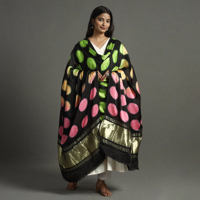 Multicolor - Shibori Clamp Dyed Modal Silk Dupatta with Zari Border 09