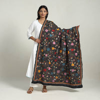 Black - Pure Silk Bengal Kantha Embroidery Dupatta 30