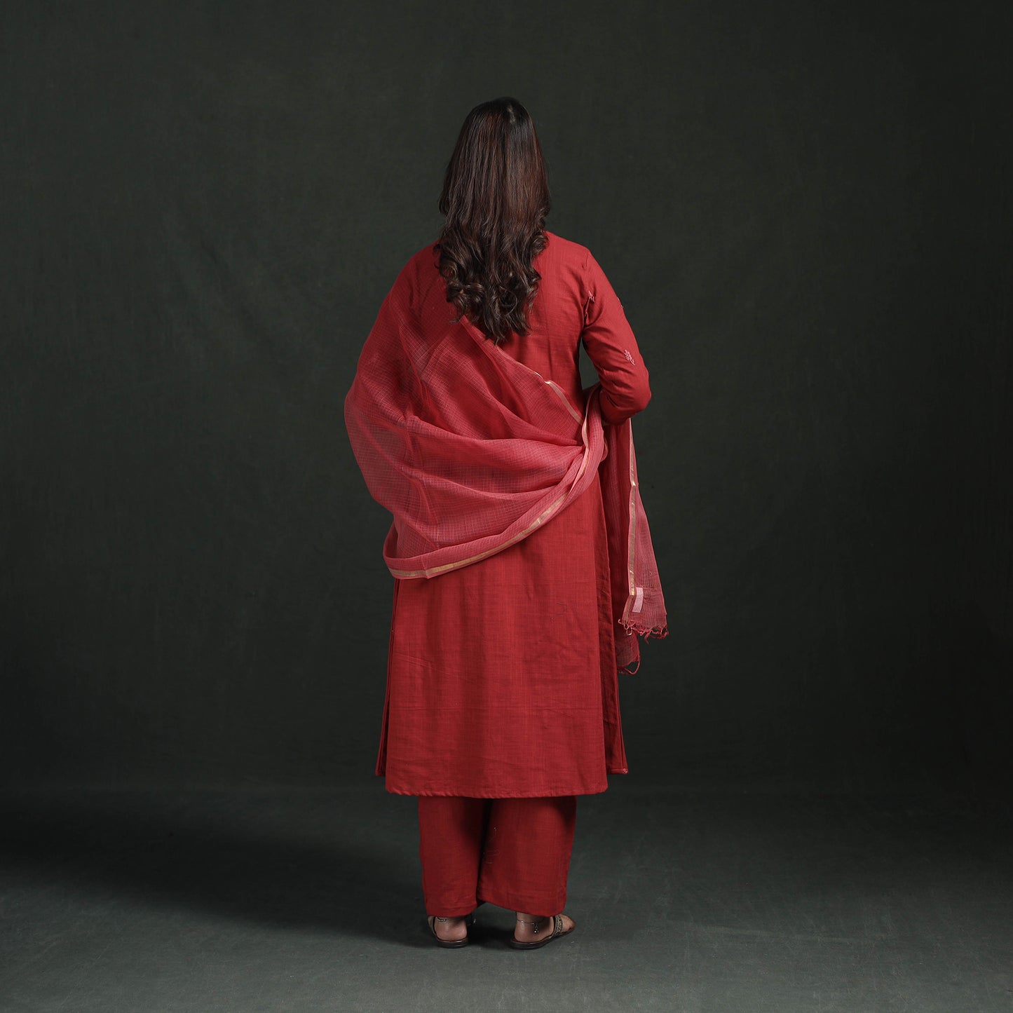 Plain Slub Cotton Hand Embroidered Suit Set with Dupatta for women 13