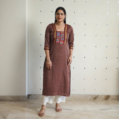 Brown - Traditional Cotton Khun Straight Kurta for Women 19