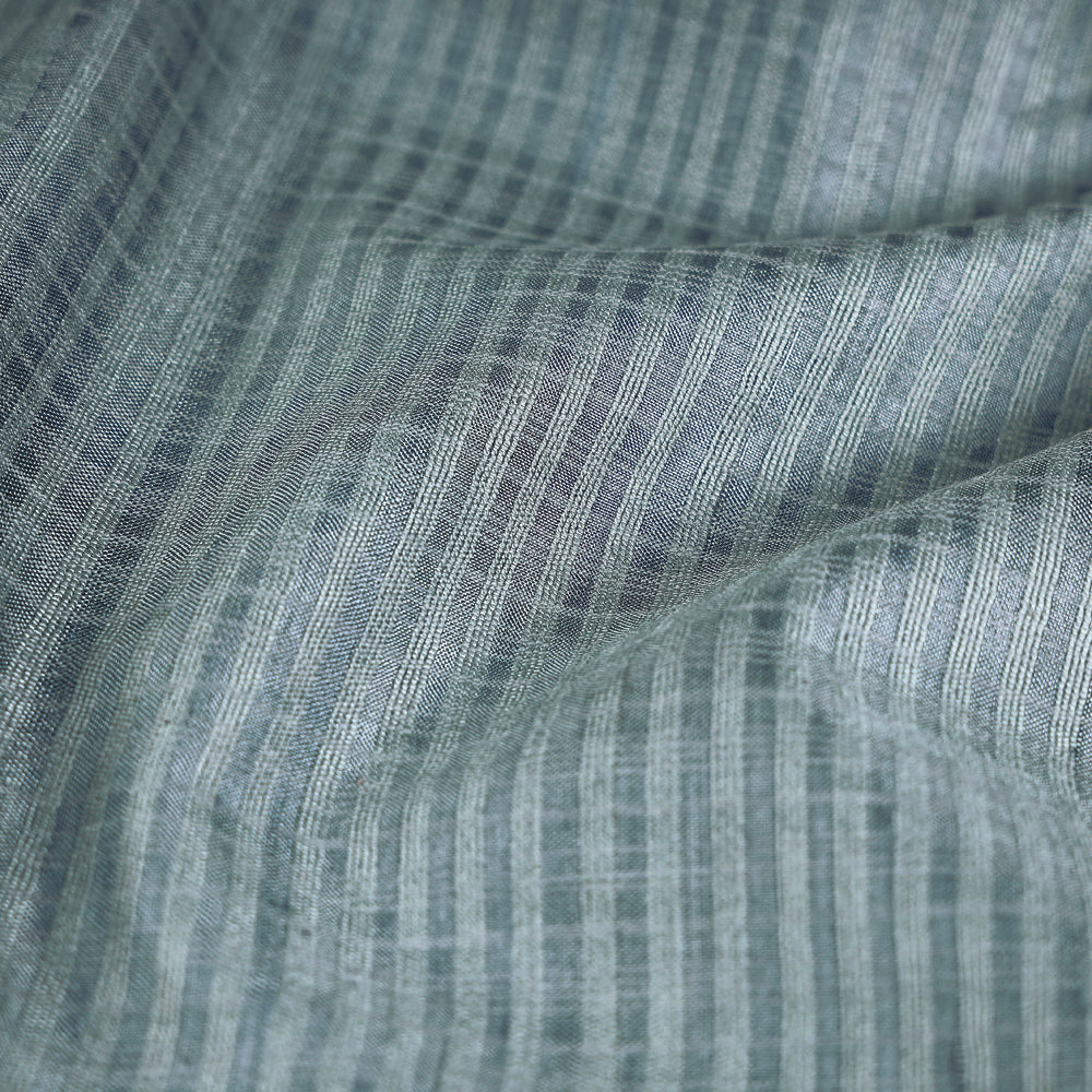 Light Green Vidarbha Tussar Silk Checks Handloom Fabric