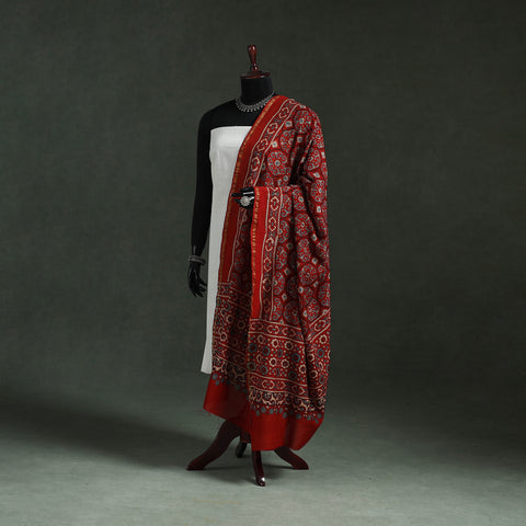 Chanderi Silk Kutch Hand Block Print Natural Dyed Handloom Ajrakh Dupatta 14