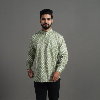 Kantha Stitch Cotton Short Sanganeri Kurta for Men 12