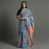 Grey - Pure Handloom Natural Dyed Missing Plain Cotton Saree 12