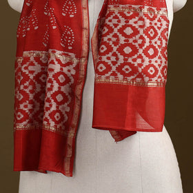 Red - Pipad Hand Block Print Natural Dyed Chanderi Silk Handloom Stole 43