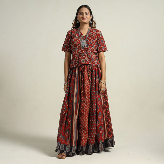 Ajrakh Block Printed 24 Kali Patchwork Cotton Long Skirt 20