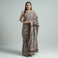 Brown - Bindaas Art Block Printed Natural Dyed Cotton Saree 33