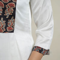 White - Plain Modal Silk A-Line Kurta with Ajrakh Patchwork 11