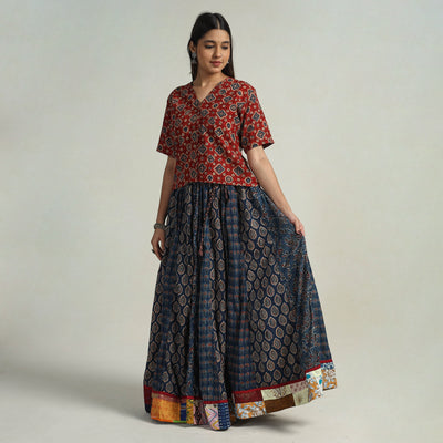 Multicolor - Kutch Block Printed 24 Kali Cotton Long Skirt 13