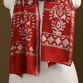 Red - Pipad Hand Block Print Natural Dyed Chanderi Silk Handloom Stole 44