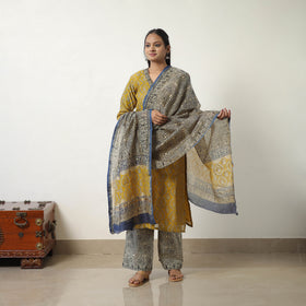 Yellow - Chanderi Silk Hand Block Bagru Print Kurta Set 04