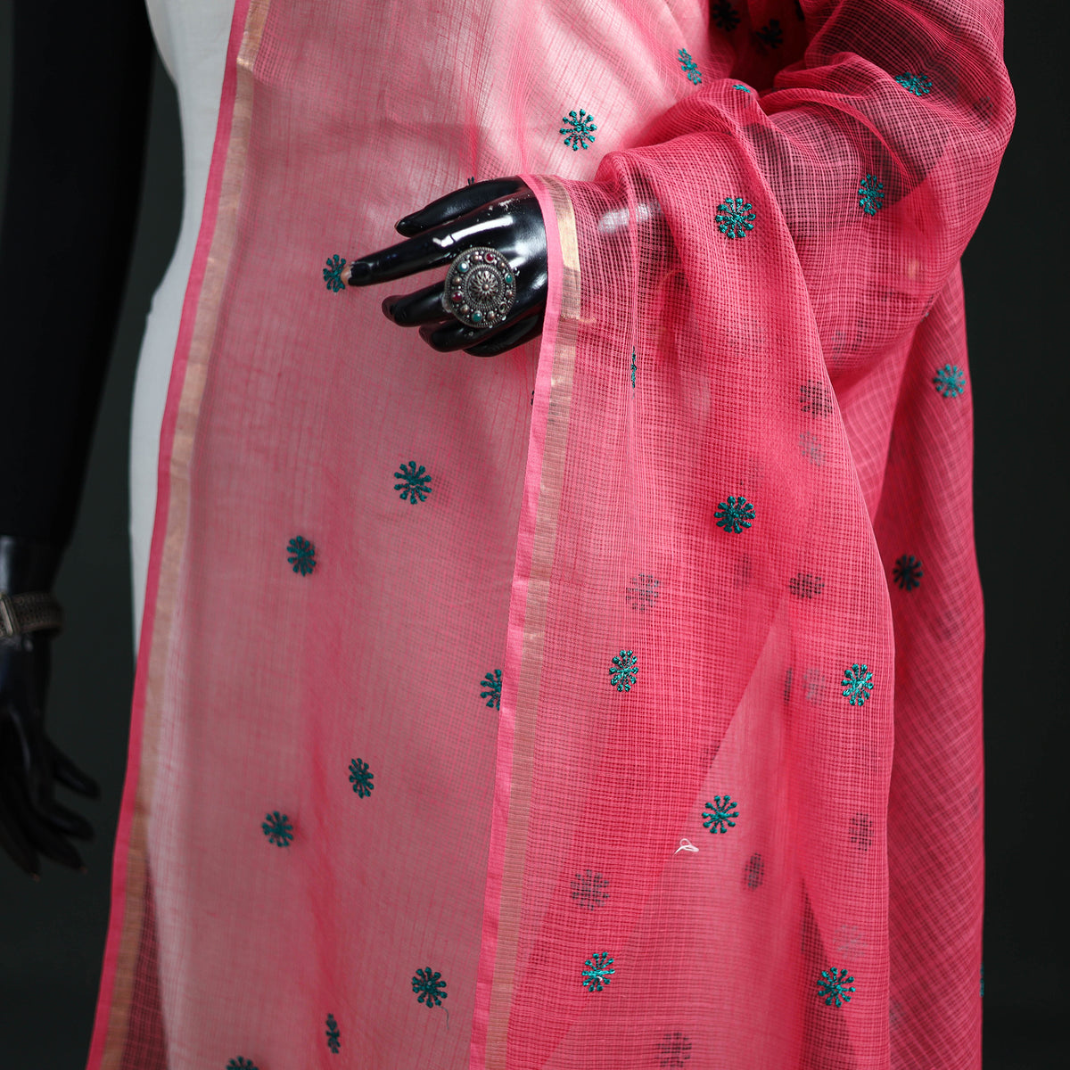 Kota Doria Cotton Embroidered Plain Dupatta 12