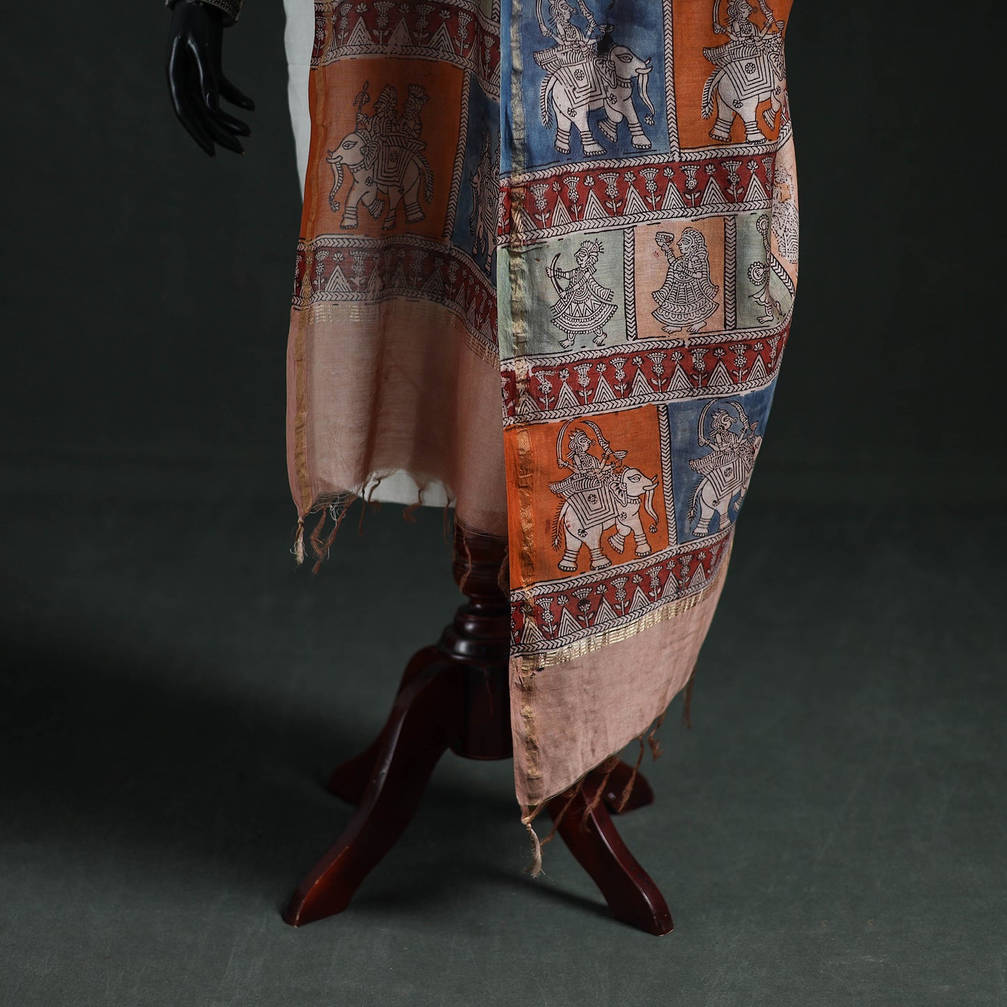 Multicolor - Mata Ni Pachedi Handpainted Natural Dyed Chanderi Silk Handloom Dupatta 08