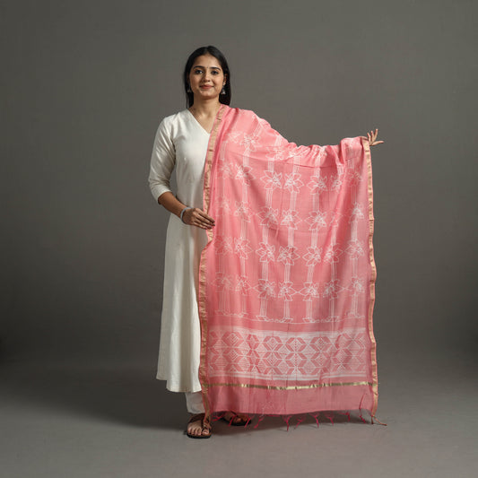 Peach - Tie & Dye Chanderi Silk Shibori Dupatta 78