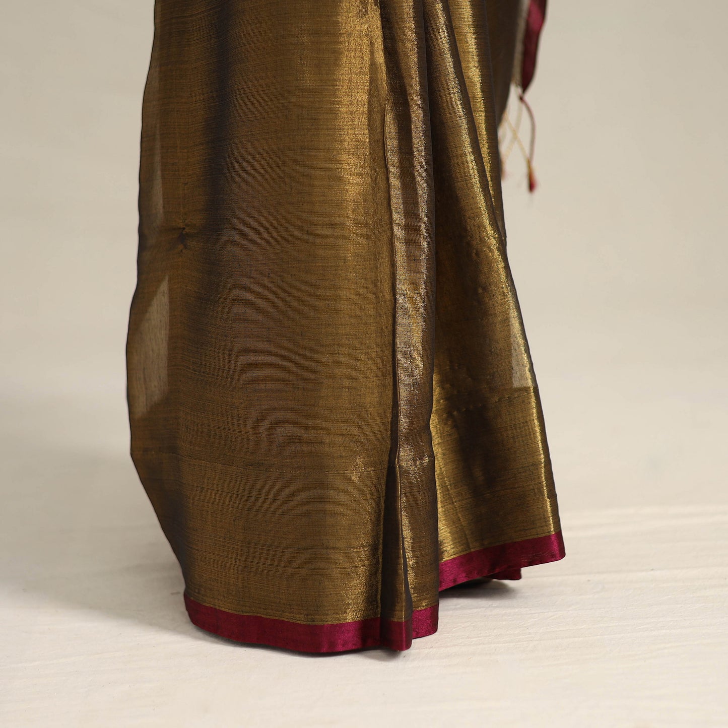 Brown - Fine Tissue Zari Bengal Saree with Embroidered Blouse 02