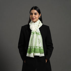 Green - pure wool sanganeri stole 66 - handcrafted
