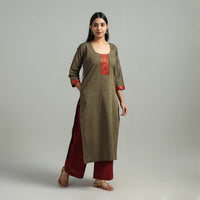 Brown  - Cotton Dharwad Kurta Set with Palazzo & Dupatta 02