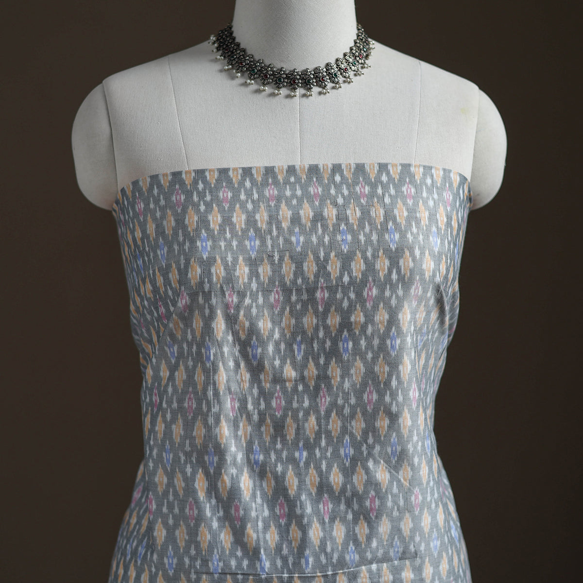 Pochampally Ikat Handloom Sico Unstitched Dress Material: Kurta with Mulberry Silk Dupatta 36