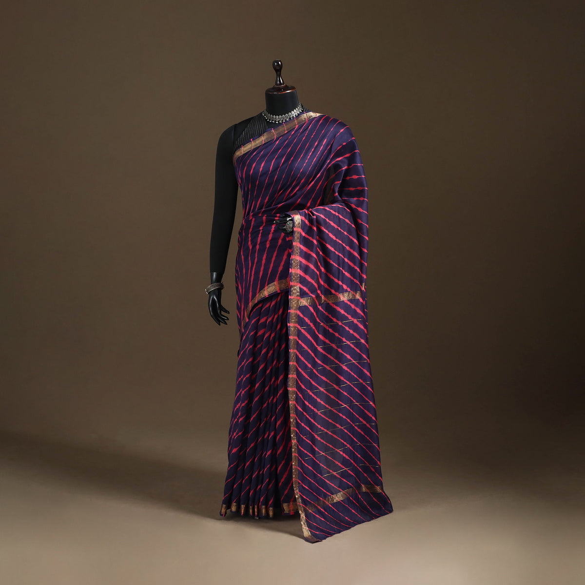 Chanderi Silk Leheriya Tie-Dye Saree with Zari Border 07