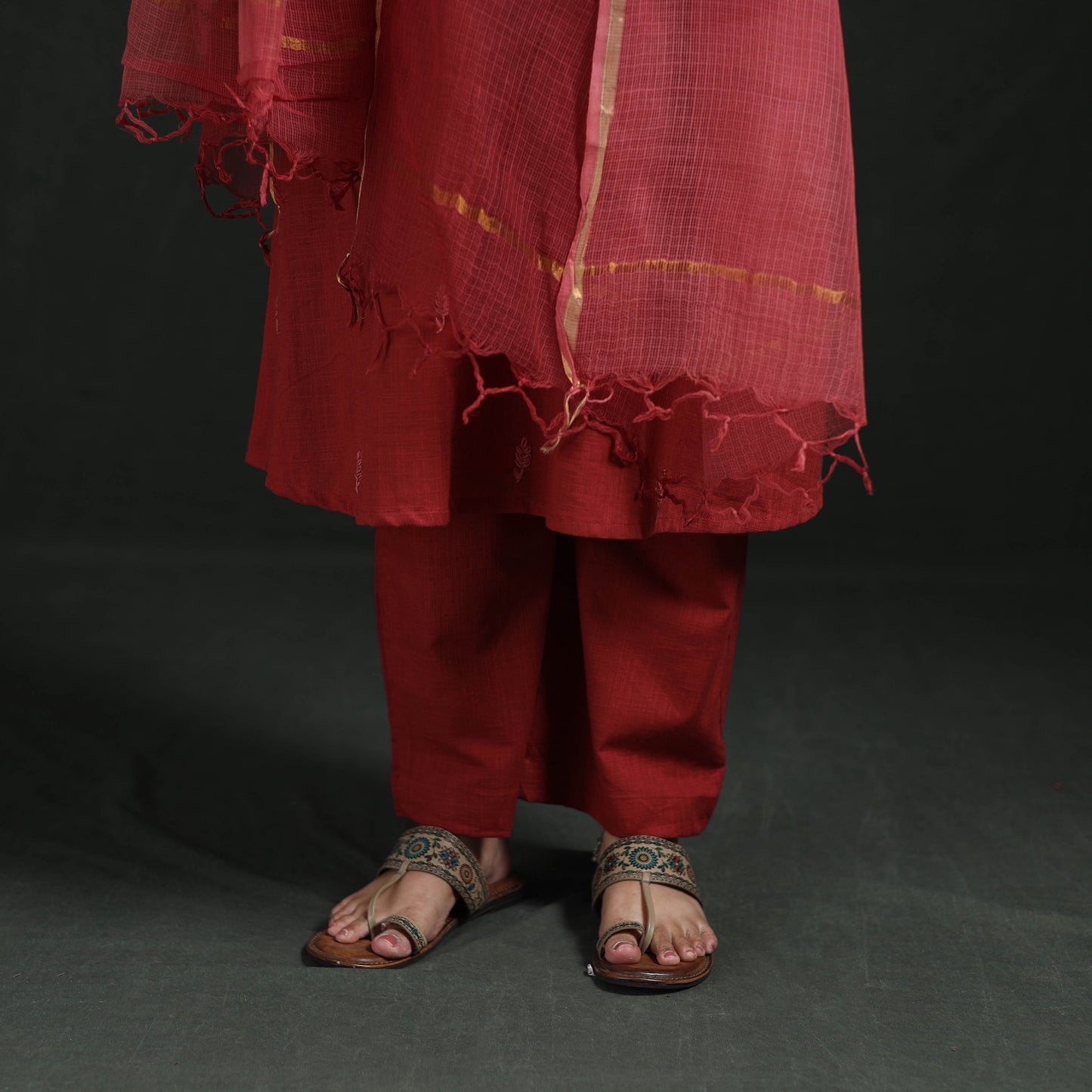 Plain Slub Cotton Hand Embroidered Suit Set with Dupatta for women 13