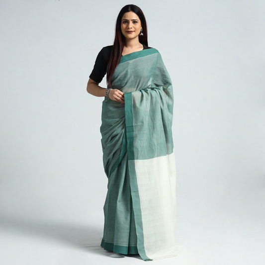 Green - Traditional Challapalli Plain Handloom Cotton Saree