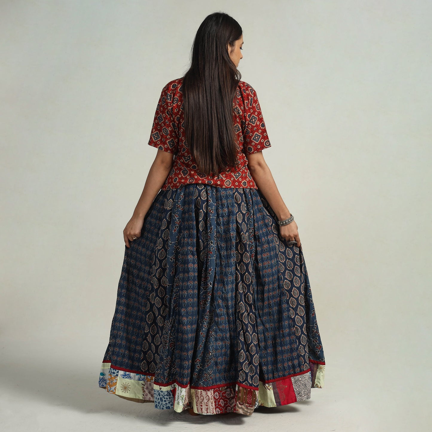 Multicolor - Kutch Block Printed 24 Kali Cotton Long Skirt 13