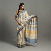 Beige - Stripes Cotton Handloom Saree 08