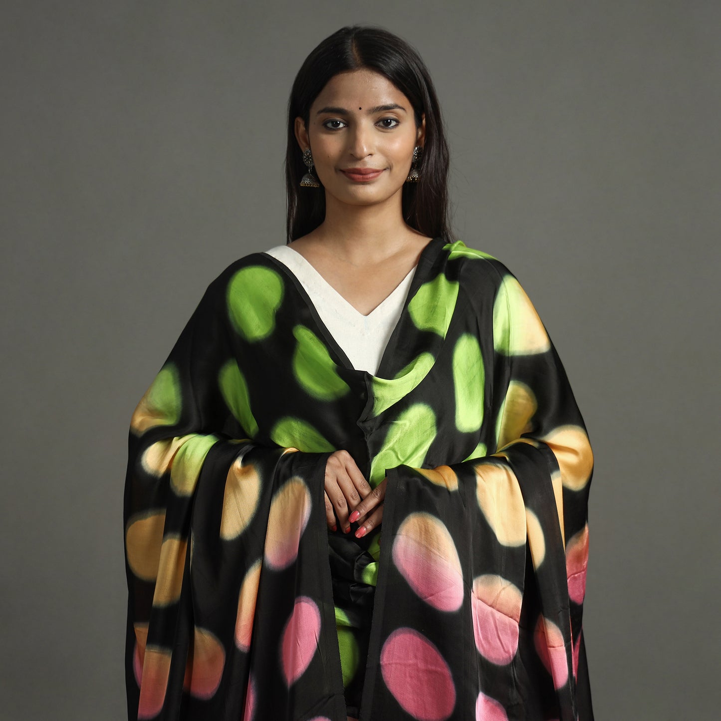 Multicolor - Shibori Clamp Dyed Modal Silk Dupatta with Zari Border 09
