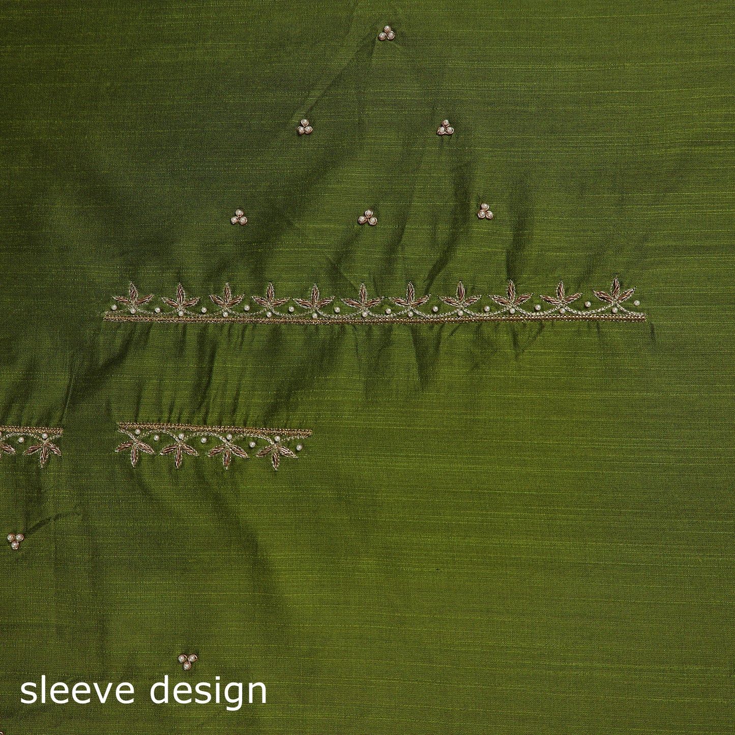 Green - zardozi hand embroidery slub silk plain blouse